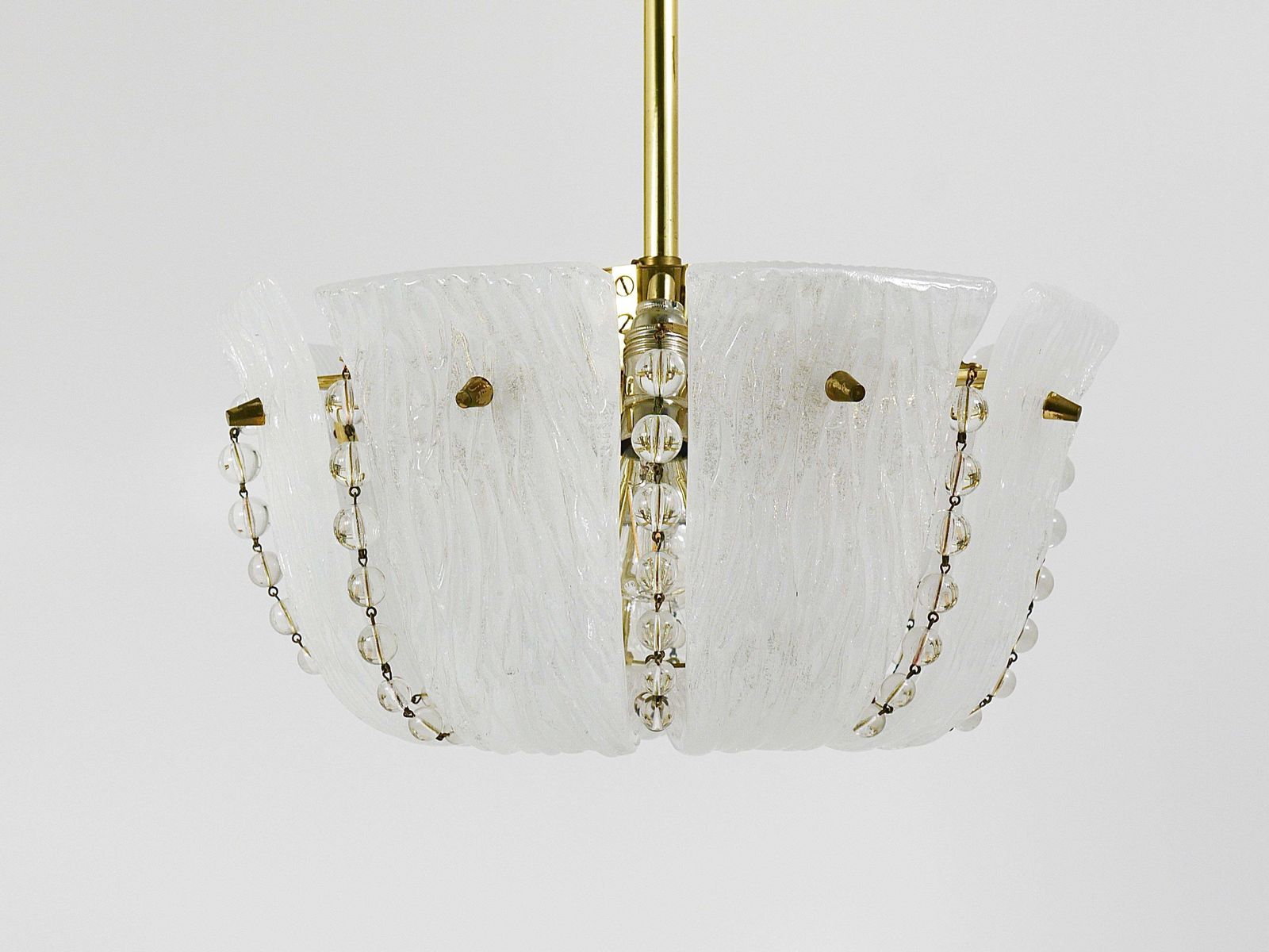 J.T. Kalmar Petite Curved Basket Chandelier, Brass & Glass, Austria, 1950s photo buy