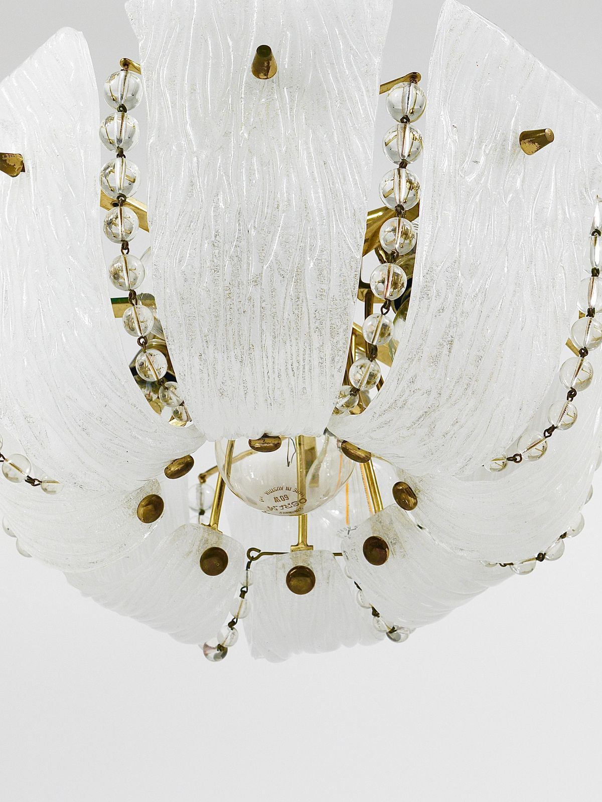 J.T. Kalmar Petite Curved Basket Chandelier, Brass & Glass, Austria, 1950s photo vintage