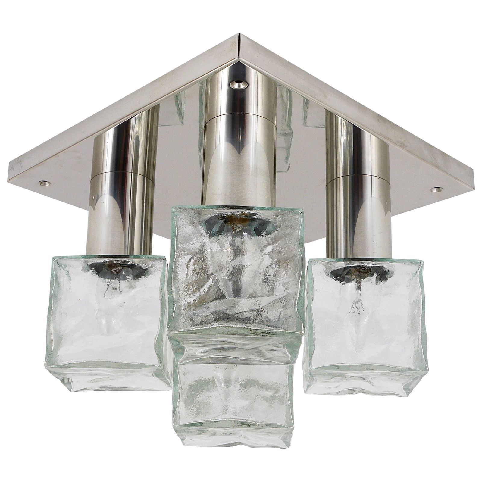 J.T. Kalmar Ice Cube Glass Flush Mount Chandelier Or Sconce, Austria, 1960s