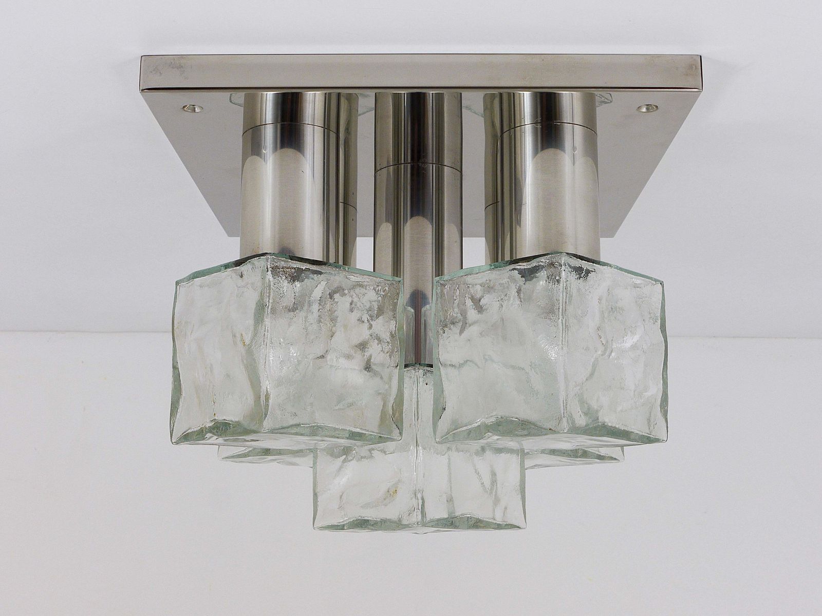 J.T. Kalmar Ice Cube Glass Flush Mount Chandelier Or Sconce, Austria, 1960s photo vinterior