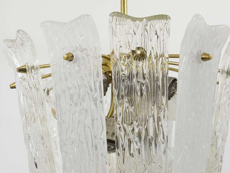 J.T. Kalmar Brass & Textured Glass Mid Century Basket Chandelier, Austria, 1950s photo 3869.0