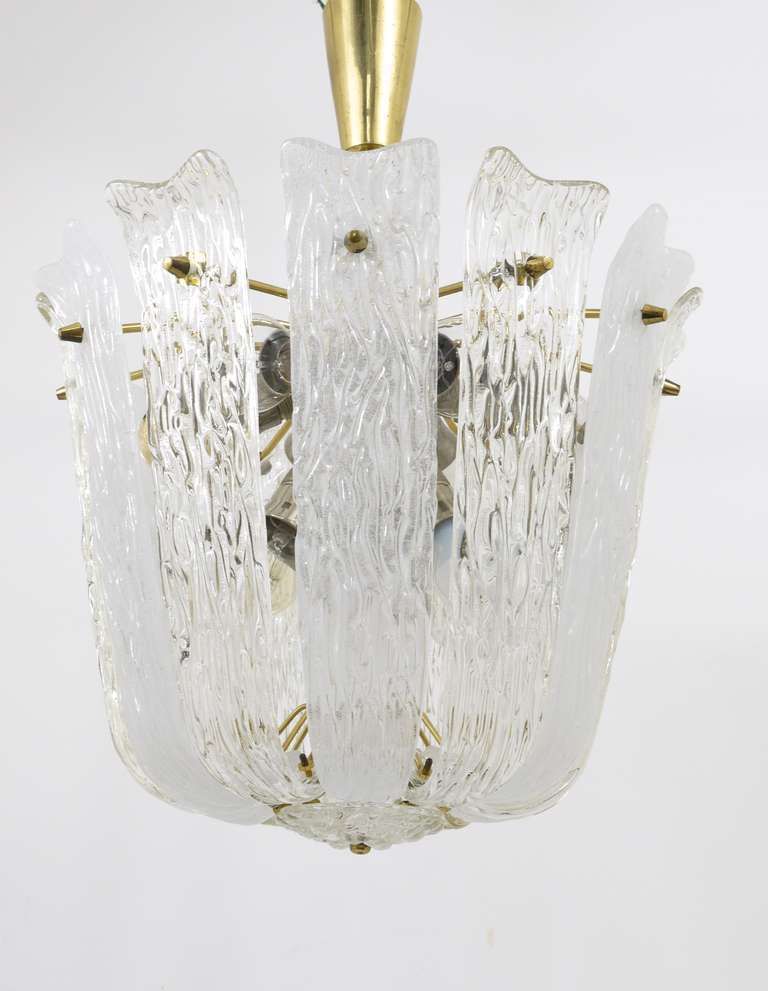 J.T. Kalmar Brass & Textured Glass Mid Century Basket Chandelier, Austria, 1950s photo buy