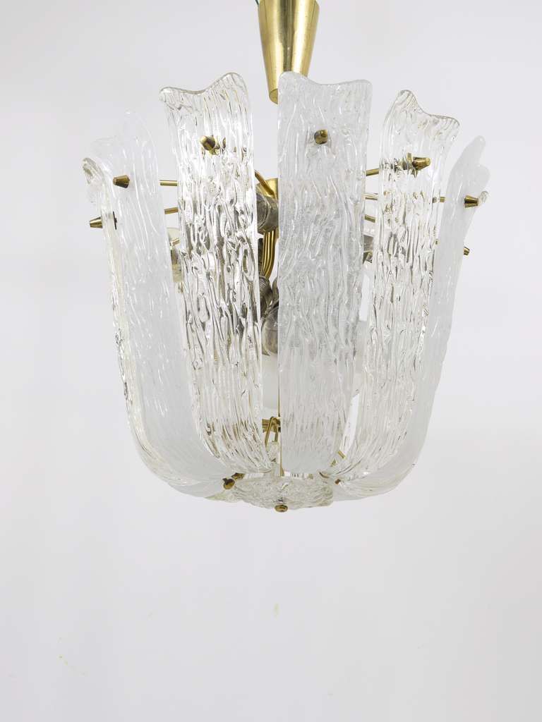 J.T. Kalmar Brass & Textured Glass Mid Century Basket Chandelier, Austria, 1950s photo vintage