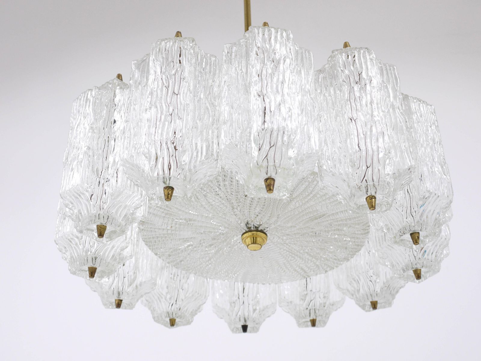 J.T. Kalmar Brass Chandelier With Textured Ice Glass, Austria, 1950s photo 2902.0