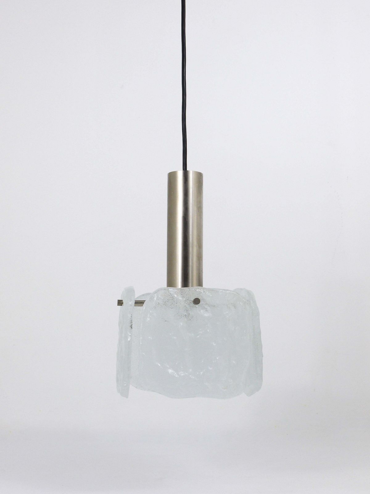 J.T. Kalmar 2x Frosted Ice Glass Panel Pendant Lamp, Austria, 1960s photo buy