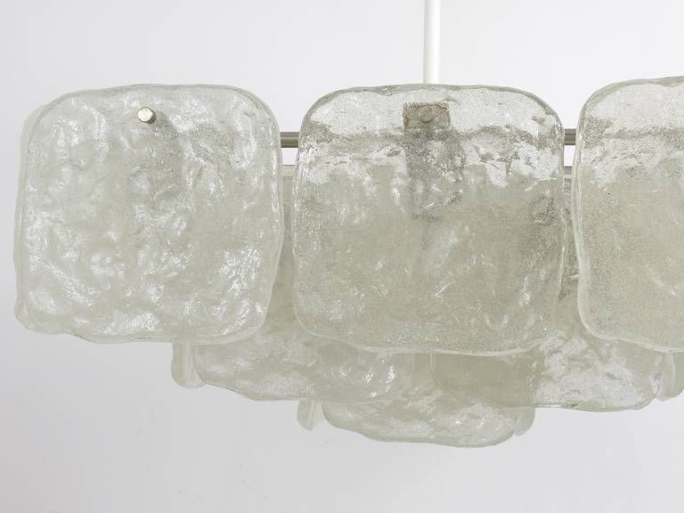 Huge J.T. Kalmar Square Chandelier With Frosted Ice Glass Panels, Austria, 1960s photo vinterior