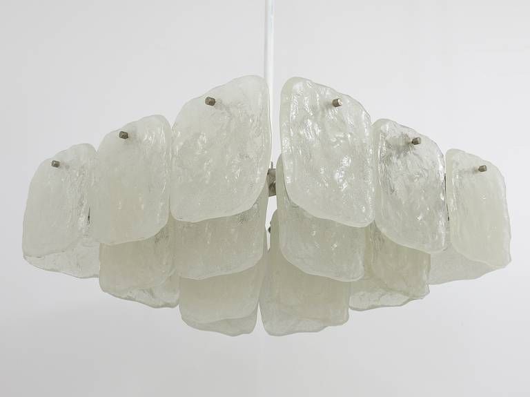 photo furniture Huge J.T. Kalmar Square Chandelier With Frosted Ice Glass Panels, Austria, 1960s