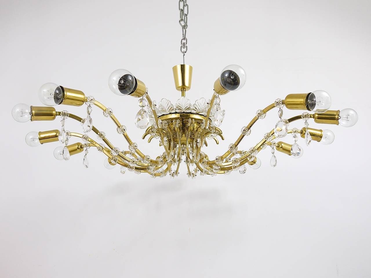 photo for sale Huge Floral Lobmeyr Mid Century Brass Crystal Chandelier, 1950s, Austria