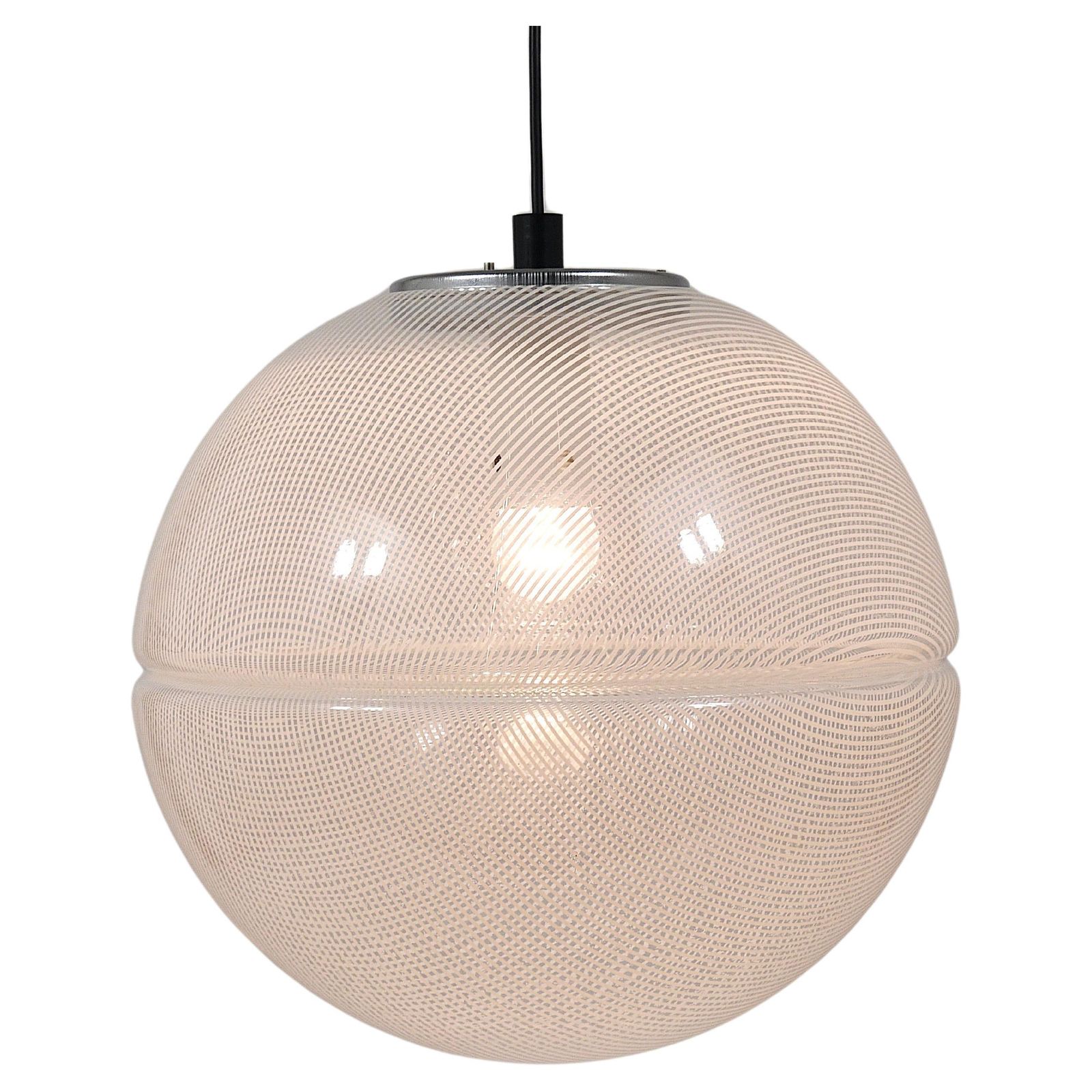 Harvey Guzzini Post Modern Striped Op Art Globe Pendant Lamp By Meblo, 1970s