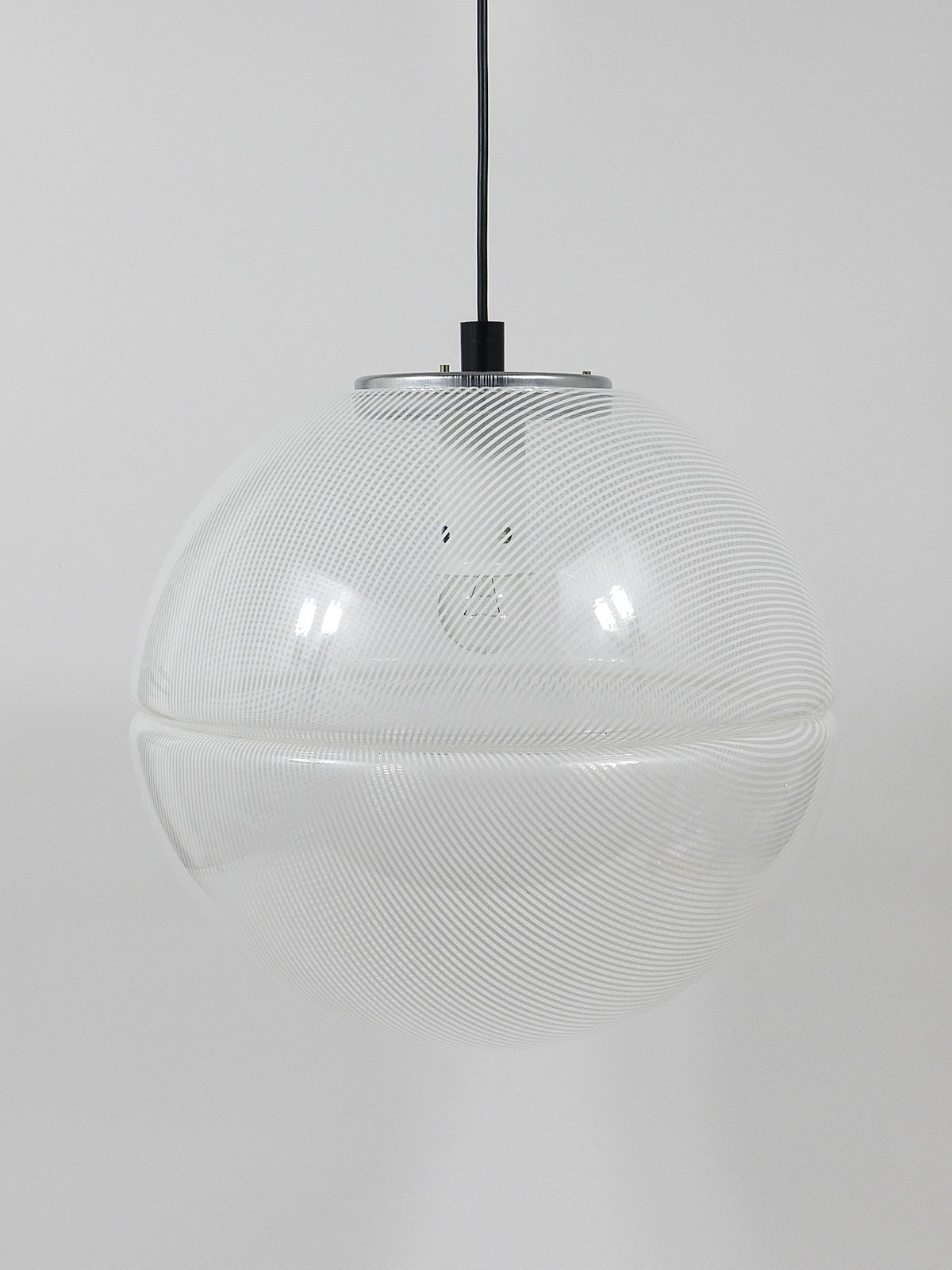 Harvey Guzzini Post Modern Striped Op Art Globe Pendant Lamp By Meblo, 1970s photo for sale