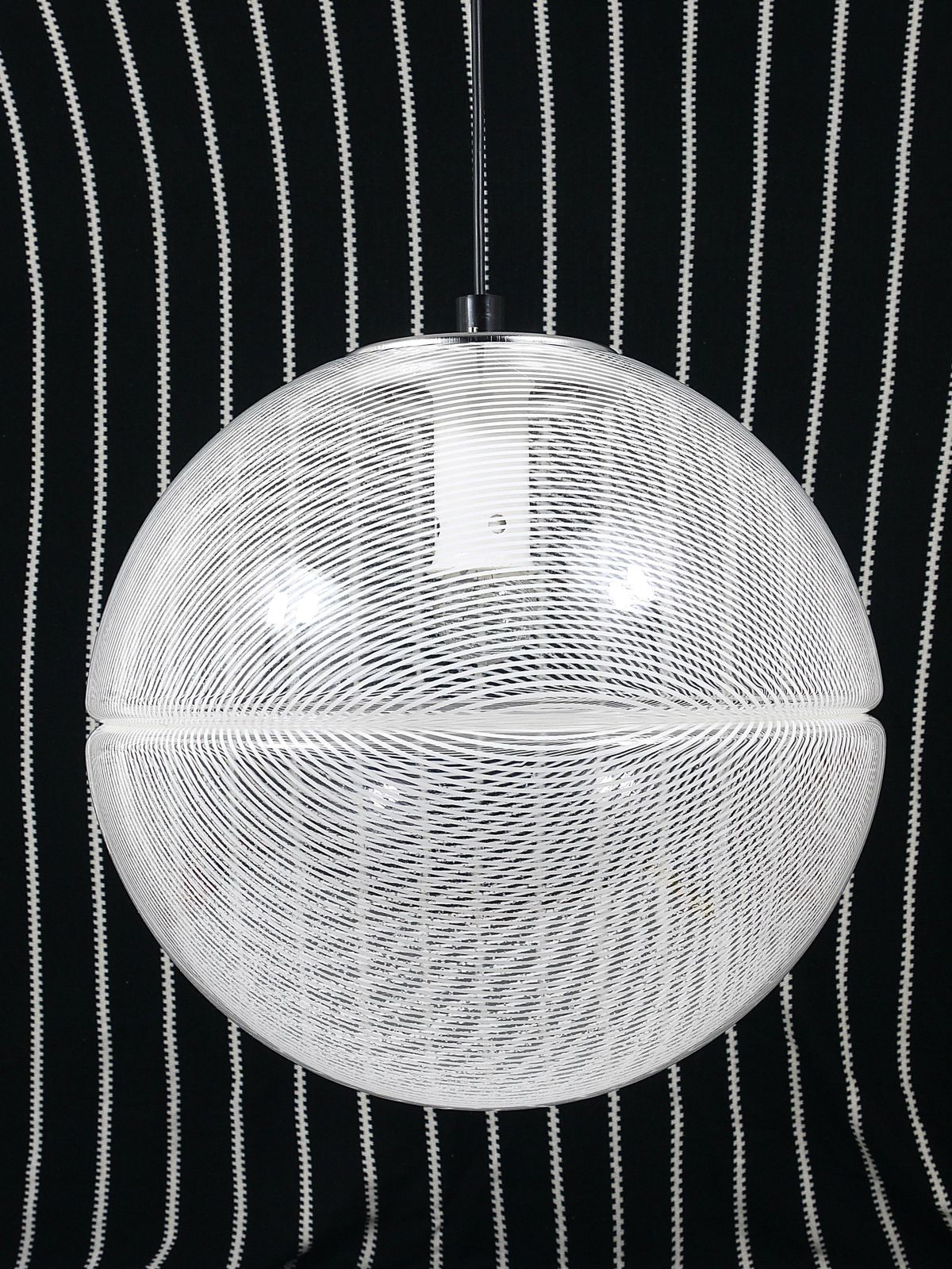 Harvey Guzzini Post Modern Striped Op Art Globe Pendant Lamp By Meblo, 1970s photo Lighting