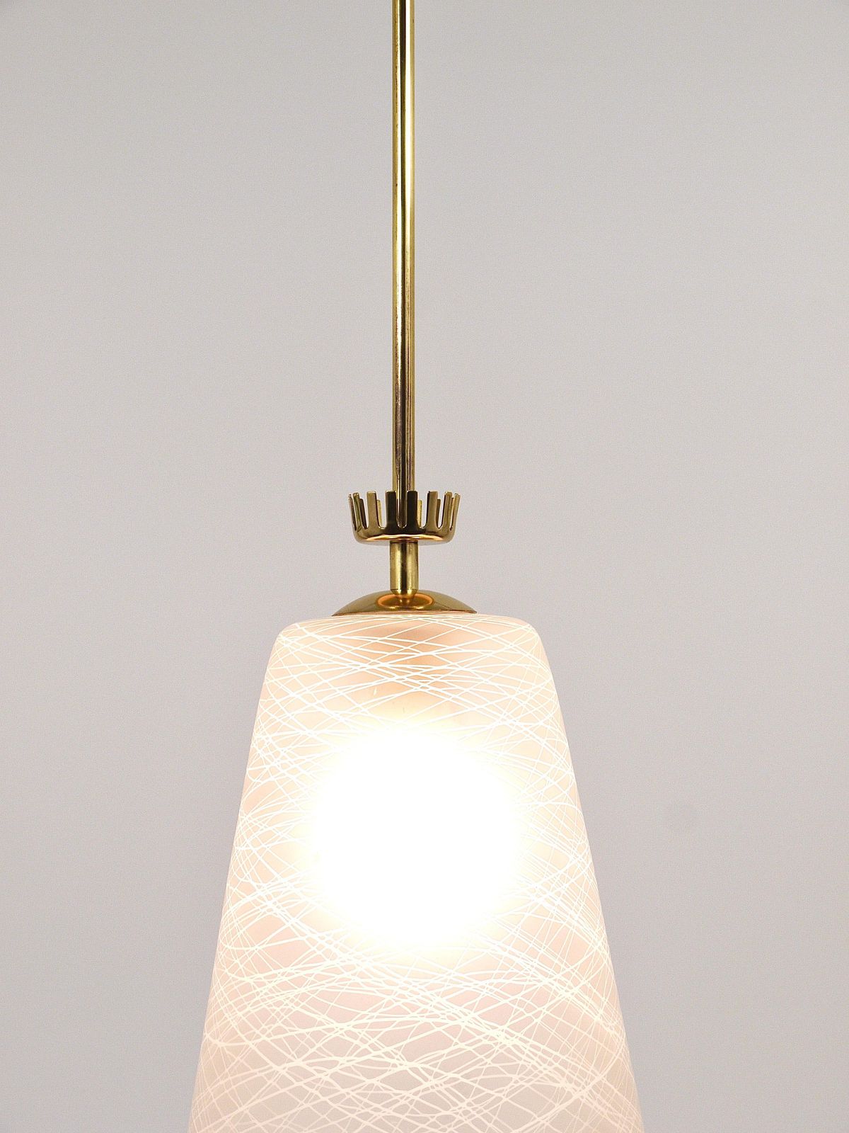 Gio Ponti Style Mid Century Brass Crown Pendant Lamp Lantern, Italy, 1950s photo Lighting
