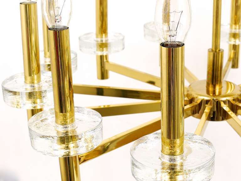 Gaetano Sciolari Style Brass & Glass Discs Chandelier, Mid Century, Italy, 1970s photo Lighting