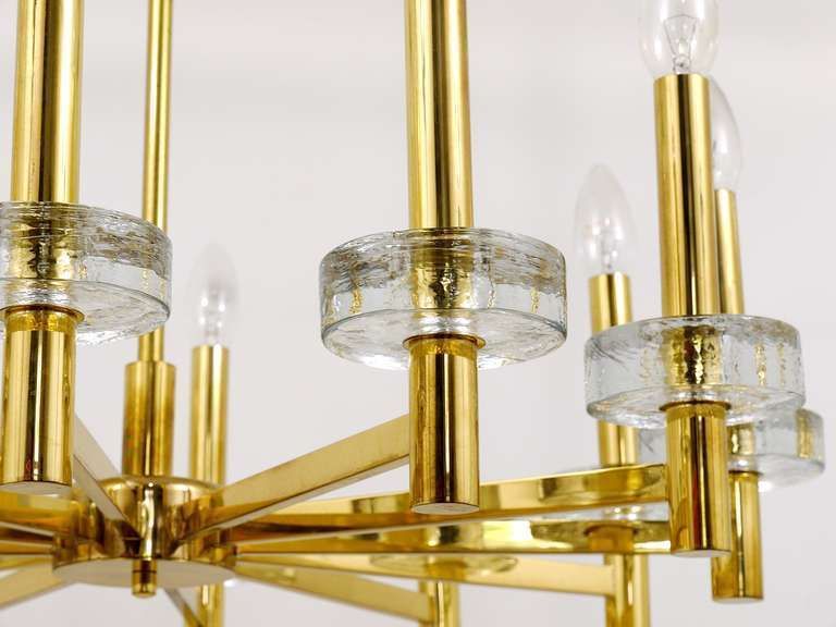 Gaetano Sciolari Style Brass & Glass Discs Chandelier, Mid Century, Italy, 1970s photo buy