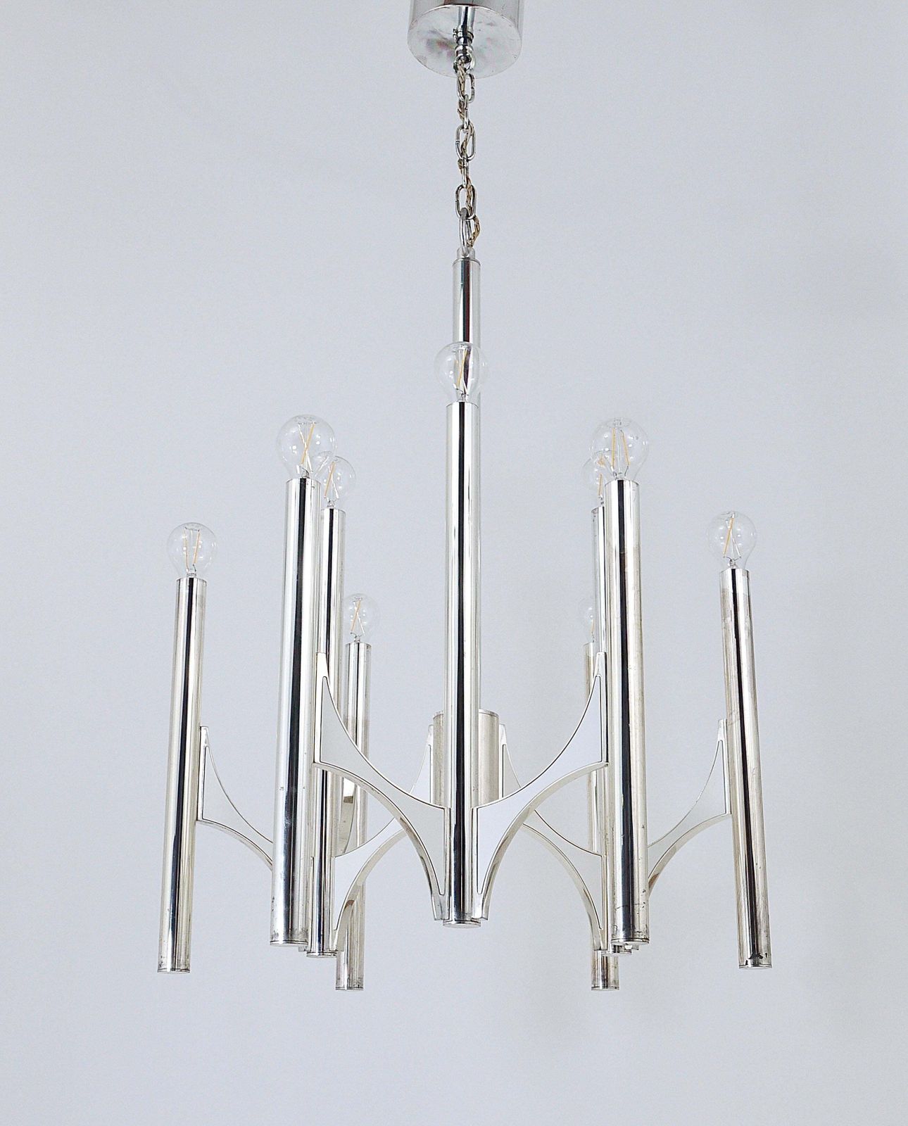 Lighting Gaetano Sciolari Sirius Silver Plated Mid Century Chandelier, Lightolier, Italy photo