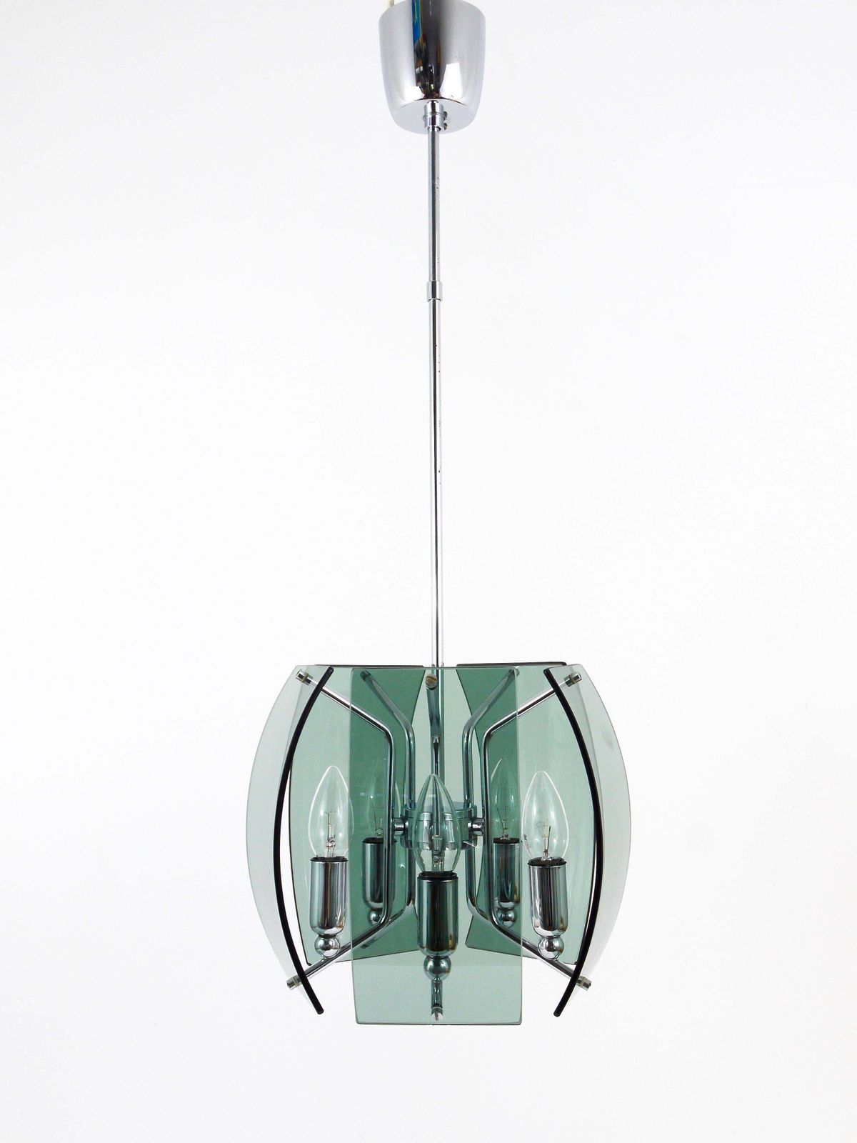 Fontana Arte Style Mid Century Glass & Chrome Chandelier, Italy, 1960s photo 1773.0