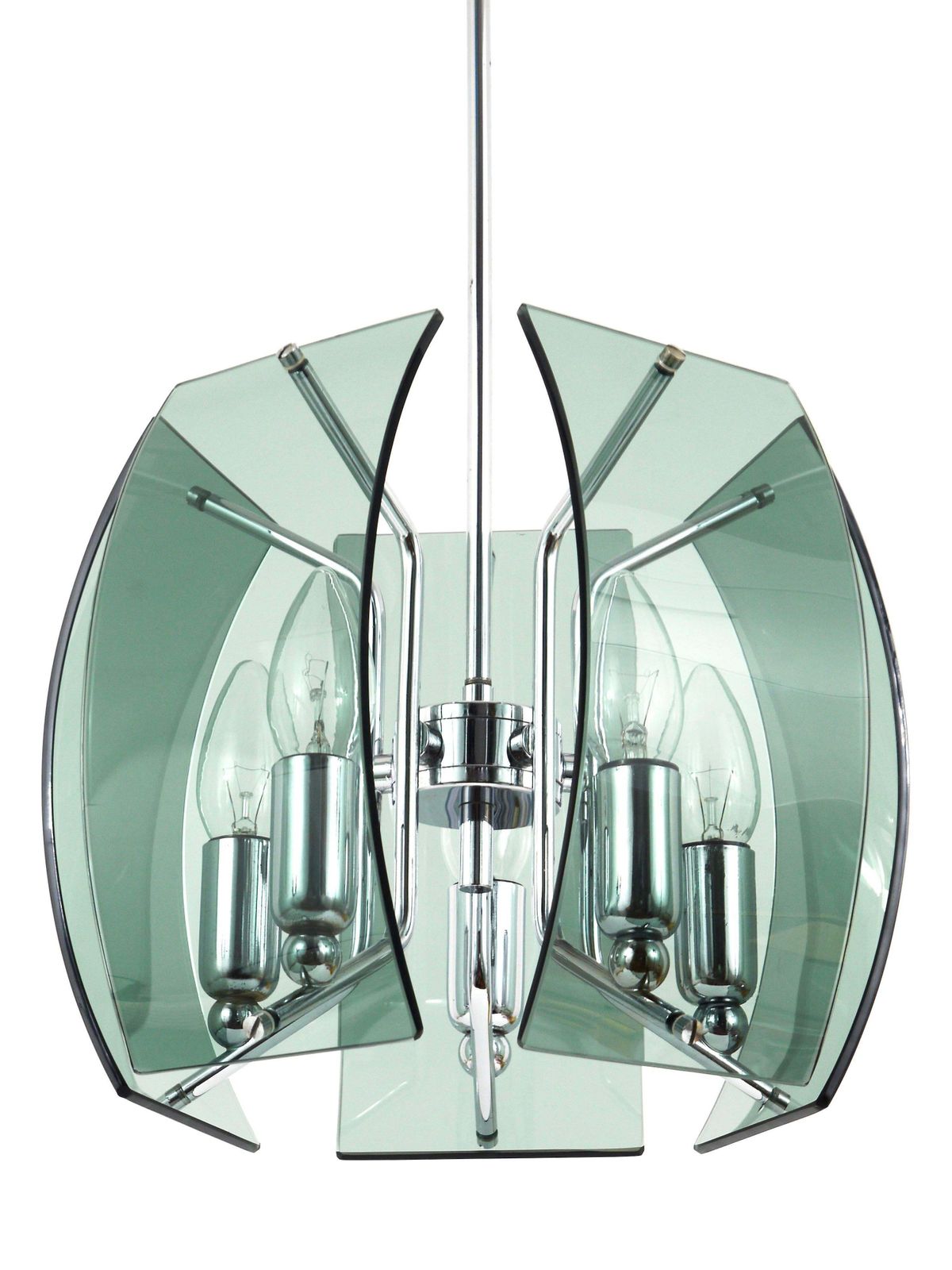 photo for sale Fontana Arte Style Mid Century Glass & Chrome Chandelier, Italy, 1960s