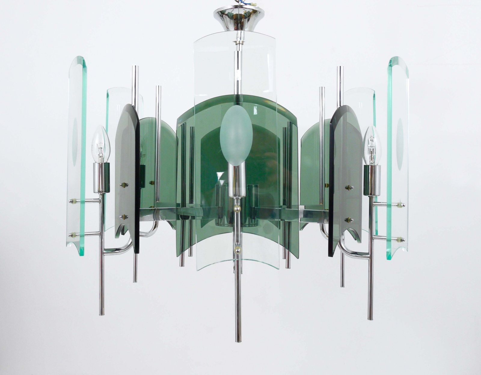 Fontana Arte Style Huge Mid Century Glass Chandelier, Italy, 1960s photo furniture