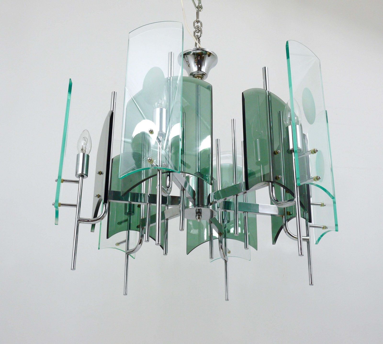 Fontana Arte Style Huge Mid Century Glass Chandelier, Italy, 1960s photo Lighting