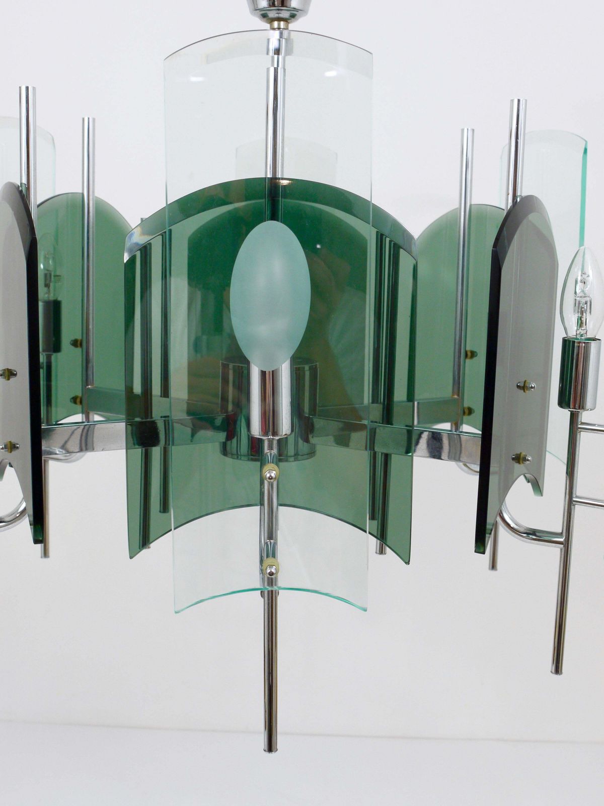 Fontana Arte Style Huge Mid Century Glass Chandelier, Italy, 1960s photo vintage