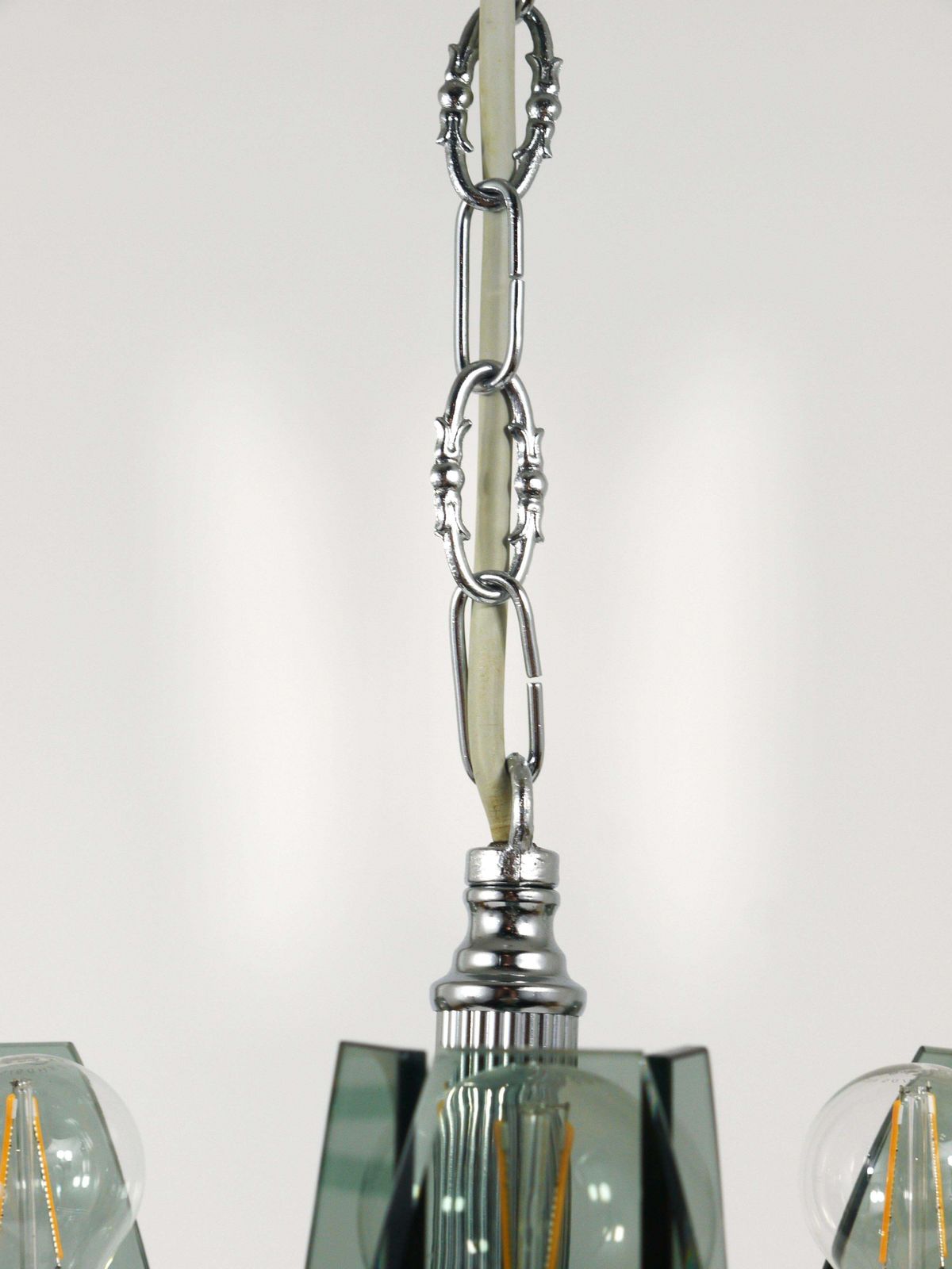 Fontana Arte Style Glass & Chrome Chandelier Pendant Light By Veca Murano, Italy photo vinterior
