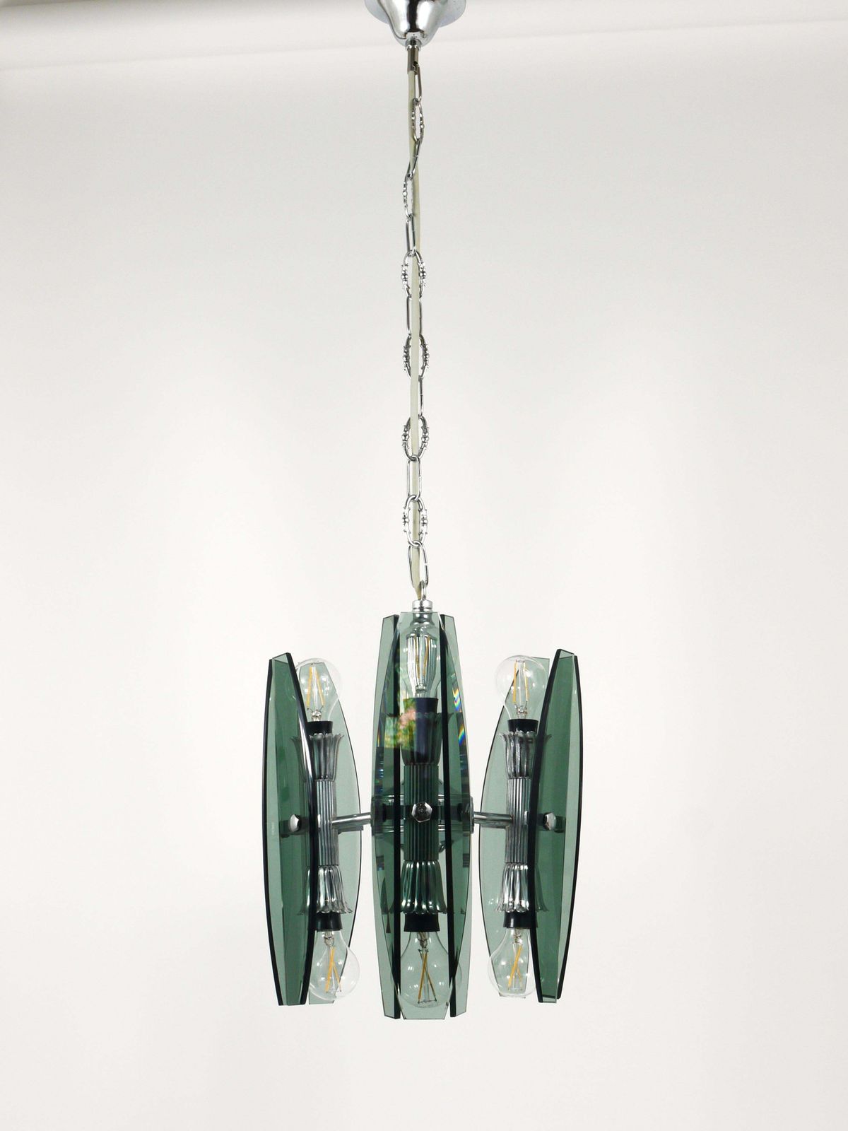 Fontana Arte Style Glass & Chrome Chandelier Pendant Light By Veca Murano, Italy photo buy