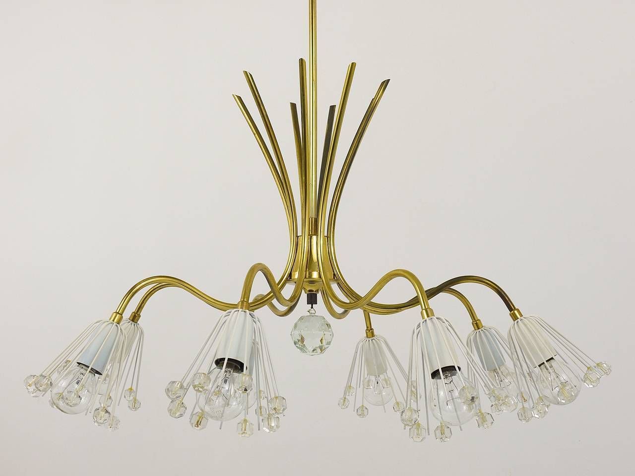 Floral Emil Stejnar Modernist Brass Chandelier, Rupert Nikoll, Austria, 1950s photo vinterior