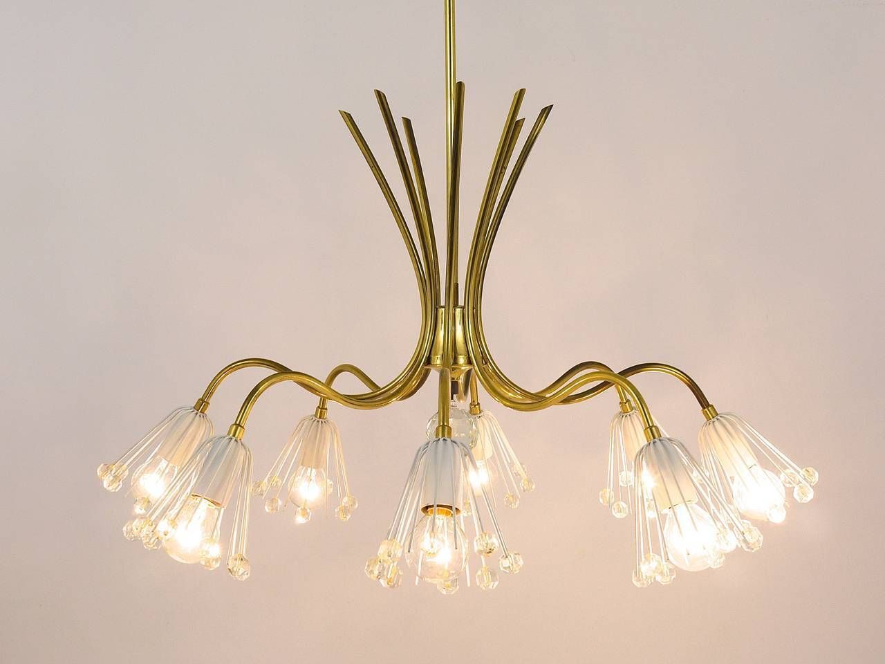 photo for sale Floral Emil Stejnar Modernist Brass Chandelier, Rupert Nikoll, Austria, 1950s