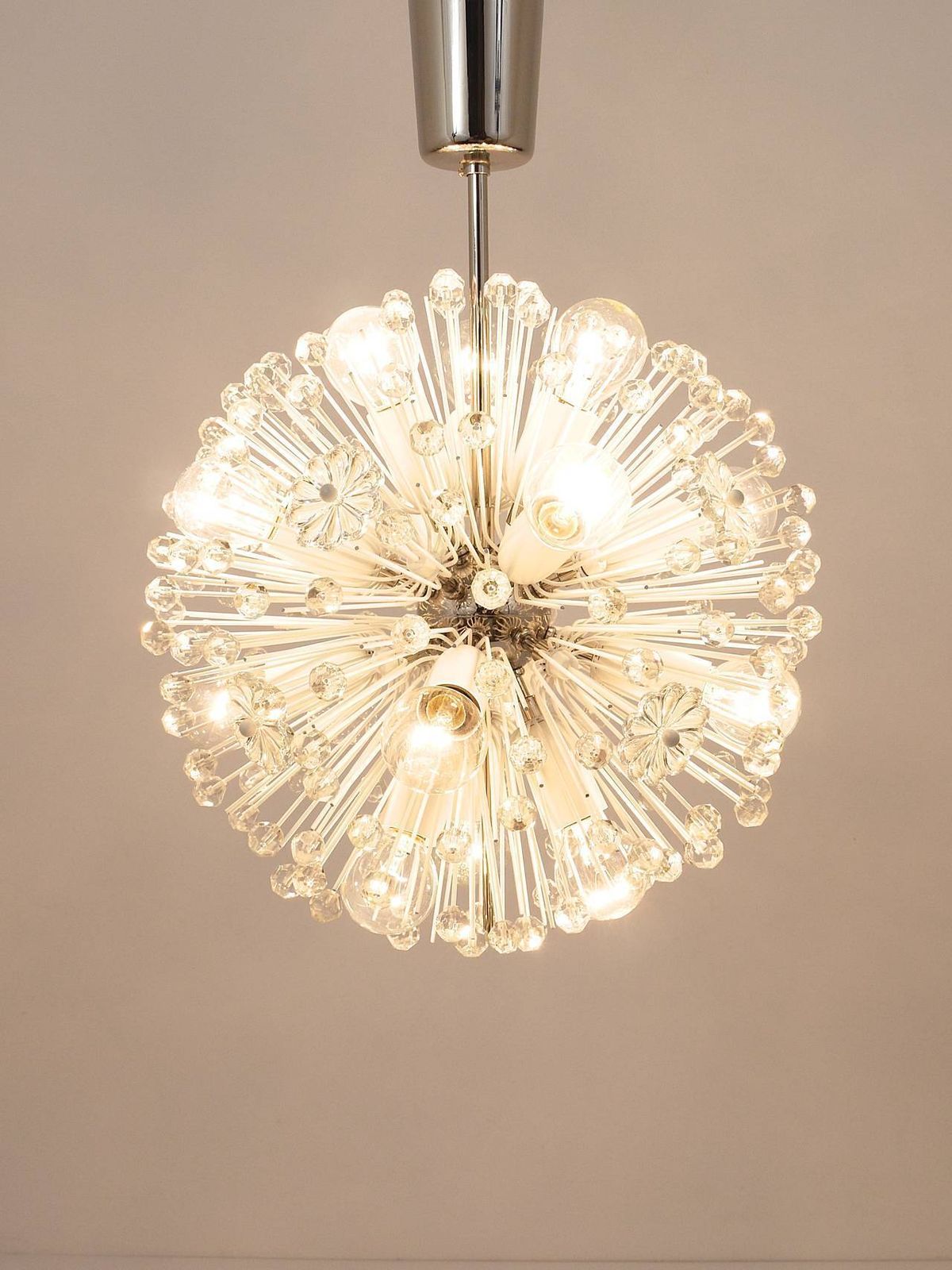 Emil Stejnar Nickel Plated Dandelion Sputnik Blowball Chandelier, Rupert Nikoll photo for sale