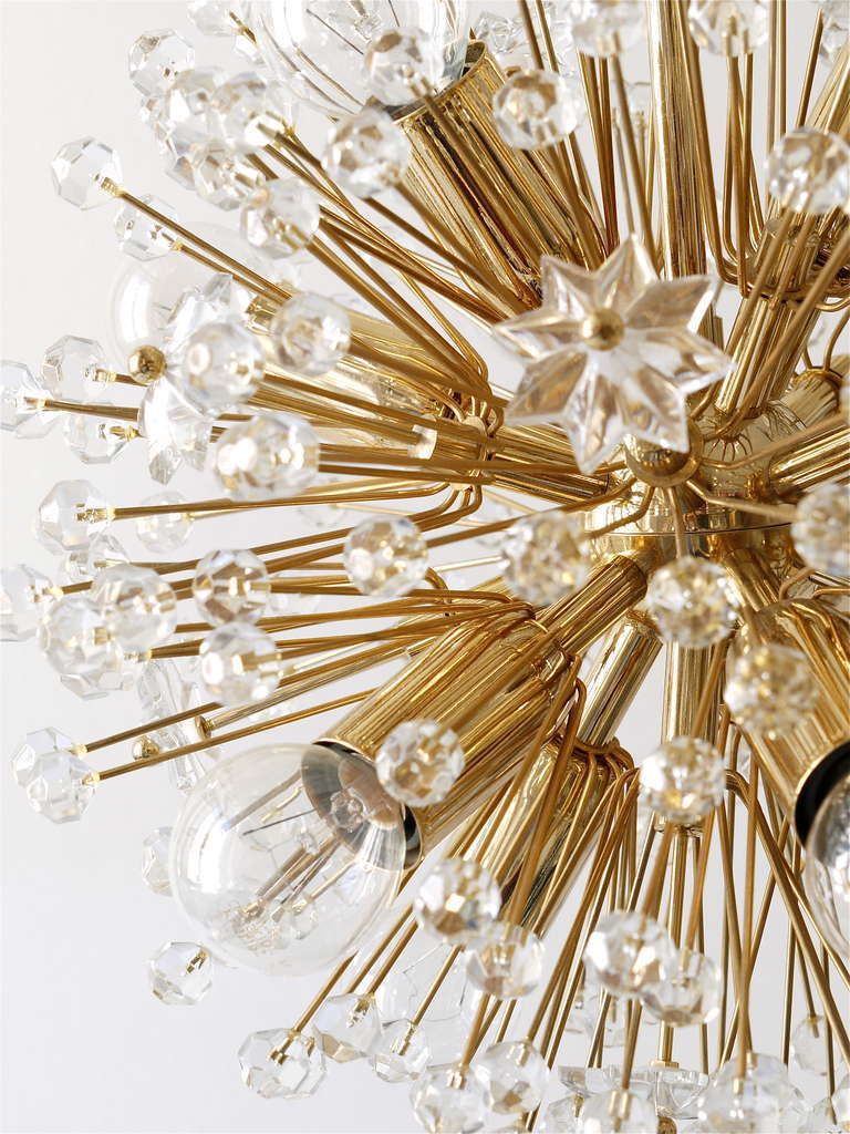 Emil Stejnar Gold Plated Midcentury Dandelion Sputnik Blowball Chandelier, 1970s photo furniture
