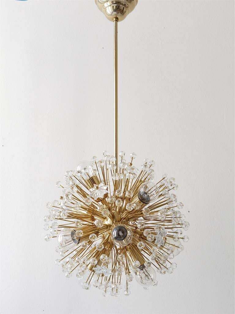 Emil Stejnar Gold Plated Midcentury Dandelion Sputnik Blowball Chandelier, 1970s photo for sale