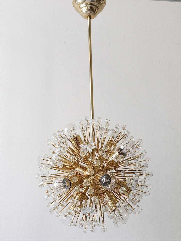 Emil Stejnar Gold Plated Midcentury Dandelion Sputnik Blowball Chandelier, 1970s photo Lighting