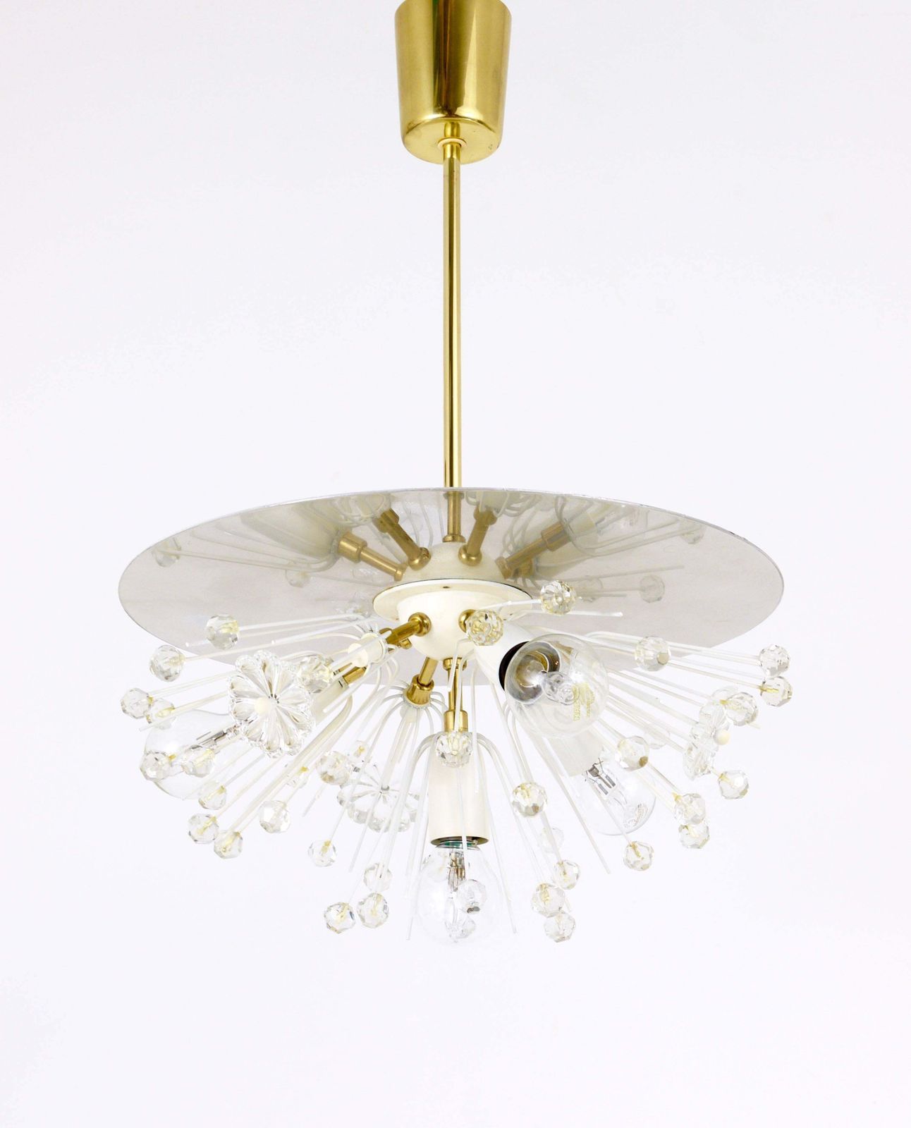Emil Stejnar Blowball Brass & Crystal Chandelier, Rupert Nikoll, Austria, 1950s photo vinterior