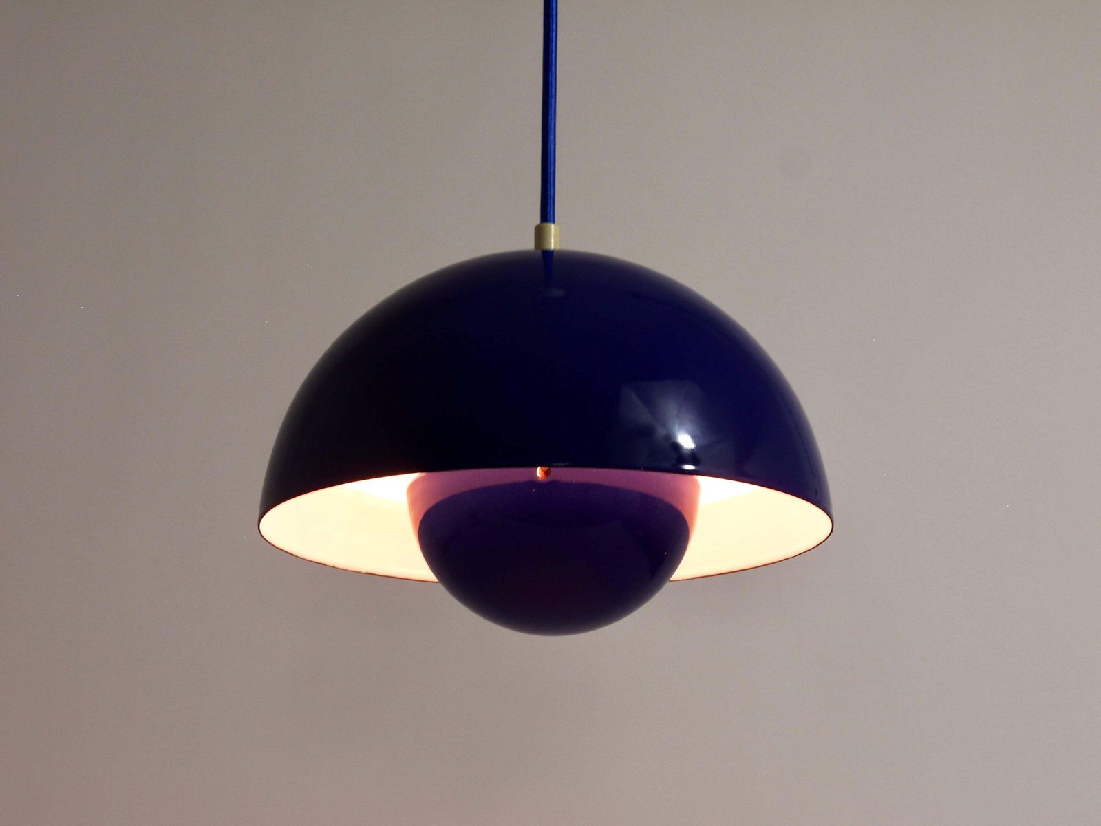Blue Verner Panton Flowerpot Enameled Pendant Lamp, Louis Poulsen, Denmark, 1969 photo vinterior