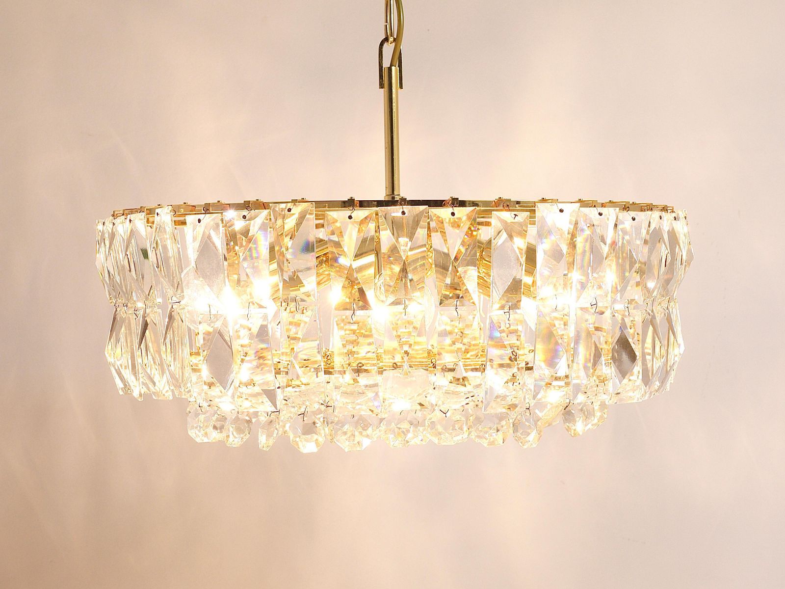 Bakalowits Vienna Large Gilt Brass & Crystal Glass Chandelier, Austria, 1970s photo vinterior
