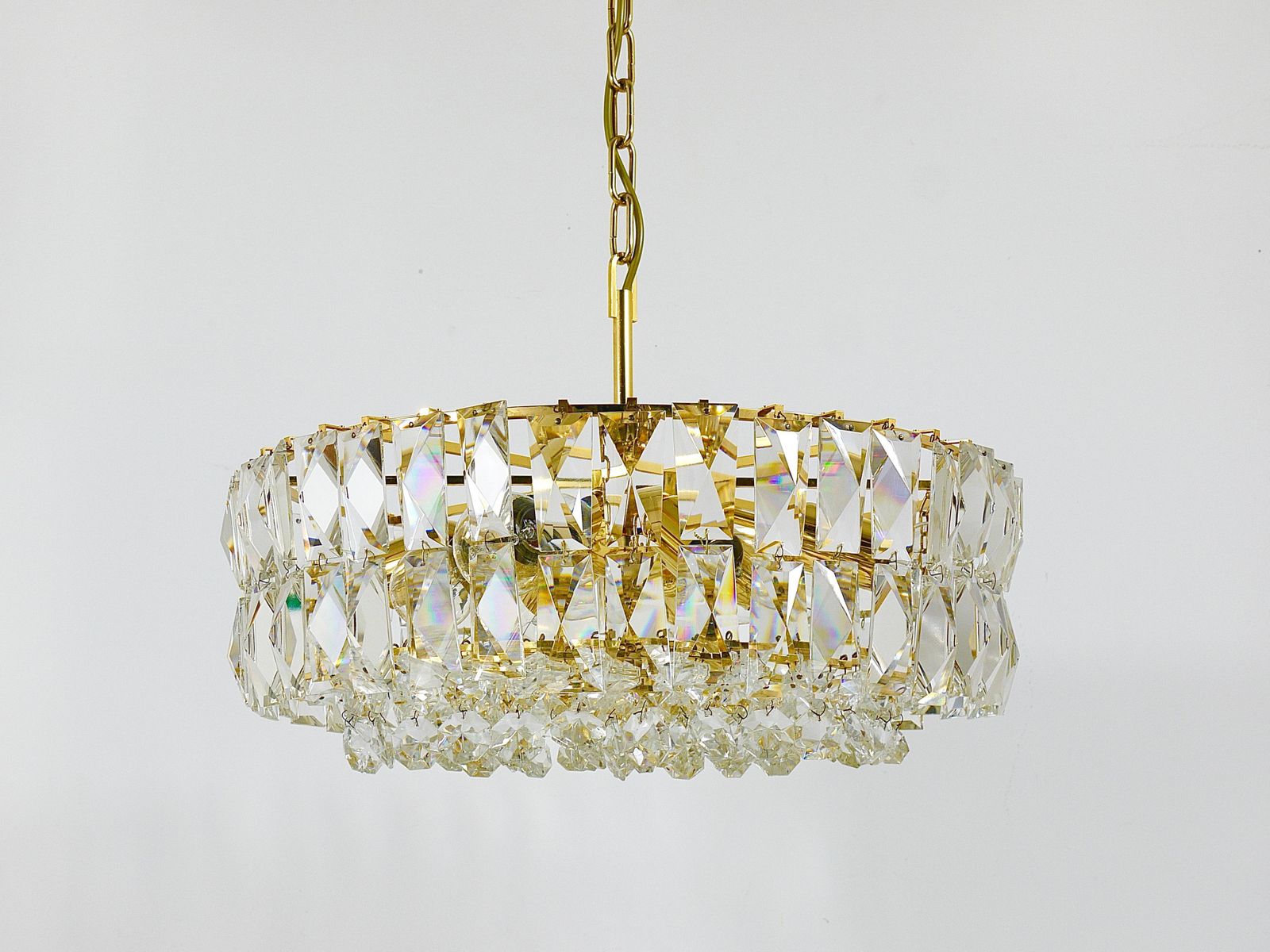 Bakalowits Vienna Large Gilt Brass & Crystal Glass Chandelier, Austria, 1970s photo buy