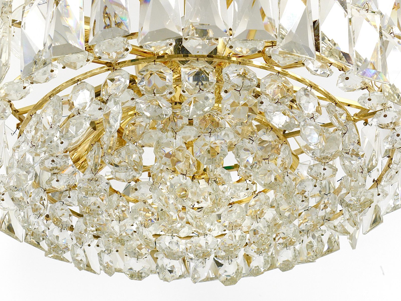 Lighting Bakalowits Vienna Large Gilt Brass & Crystal Glass Chandelier, Austria, 1970s photo