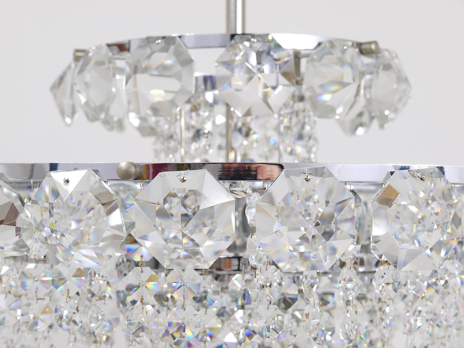 Bakalowits Vienna Diamond Crystal Faceted Glass Chandelier, Austria, 1950s photo buy