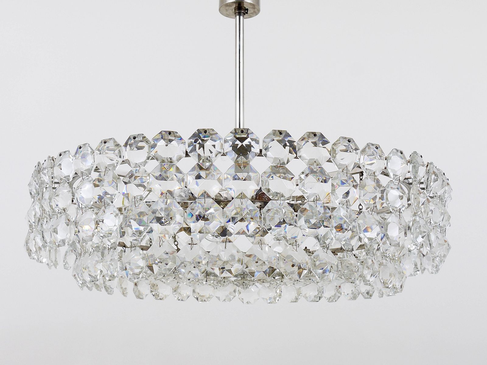 Bakalowits Large Nickel & Glass Chandelier With Diamond Shaped Crystals, 1960s photo 3628.0