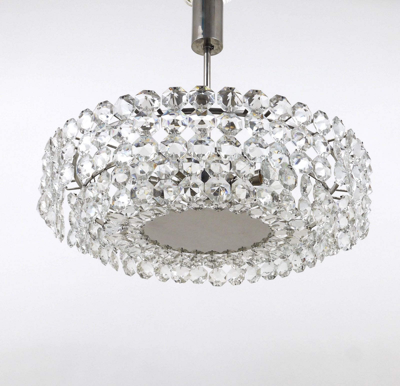 photo furniture Bakalowits Large Nickel & Glass Chandelier With Diamond Shaped Crystals, 1960s