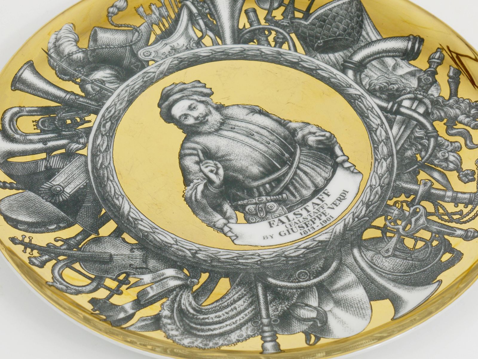 Piero Fornasetti Gilded Plate Falstaff By Guiseppe Verdi, Italy, 1970s photo furniture