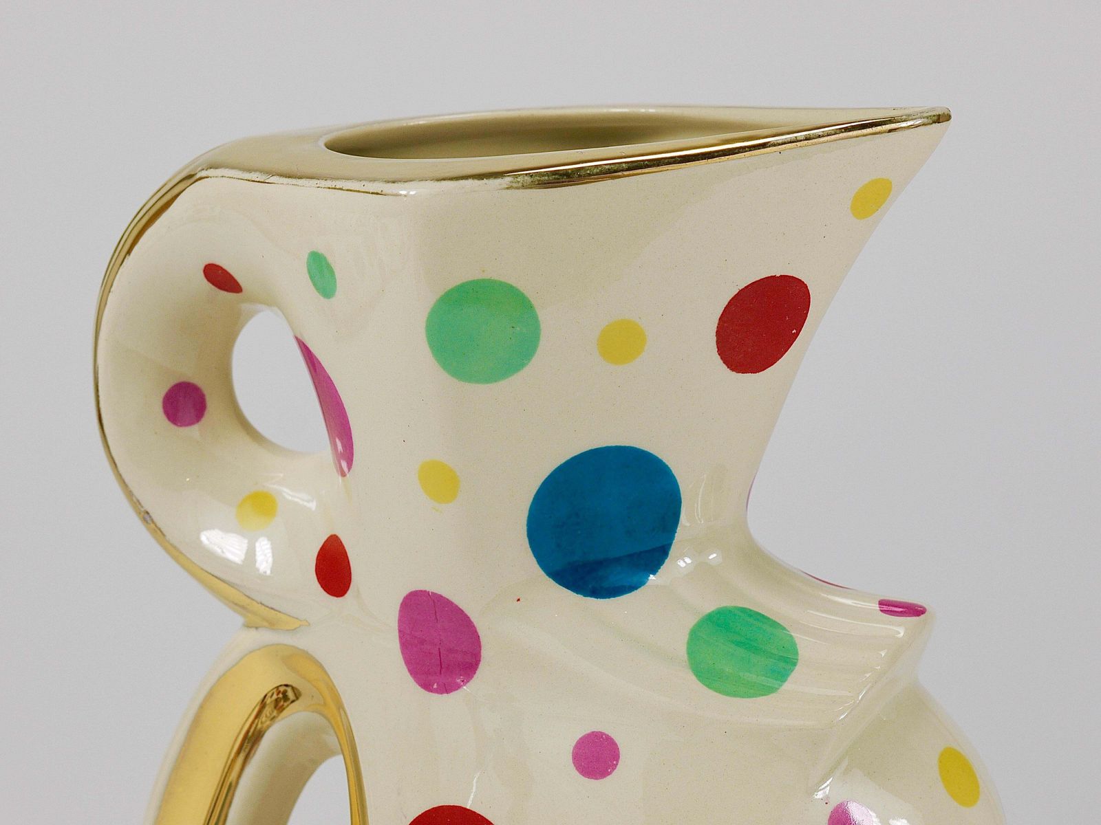 photo buy Boch Frères Gold & Polka Dot Decor Mid Century Pitcher / Jug, Belgium, 1950s