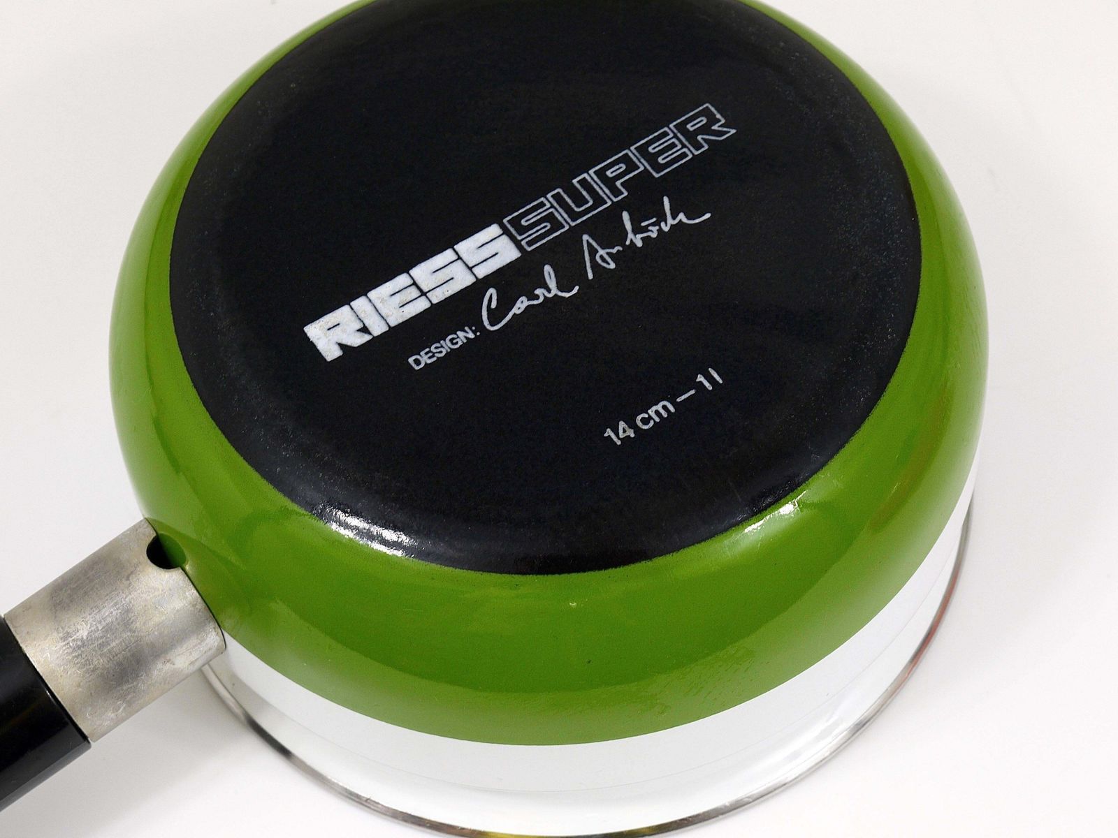 Carl Aubock Enameled Pot With Lid By Riess, Orange, White, Green, Austria, 1970s photo 355.0