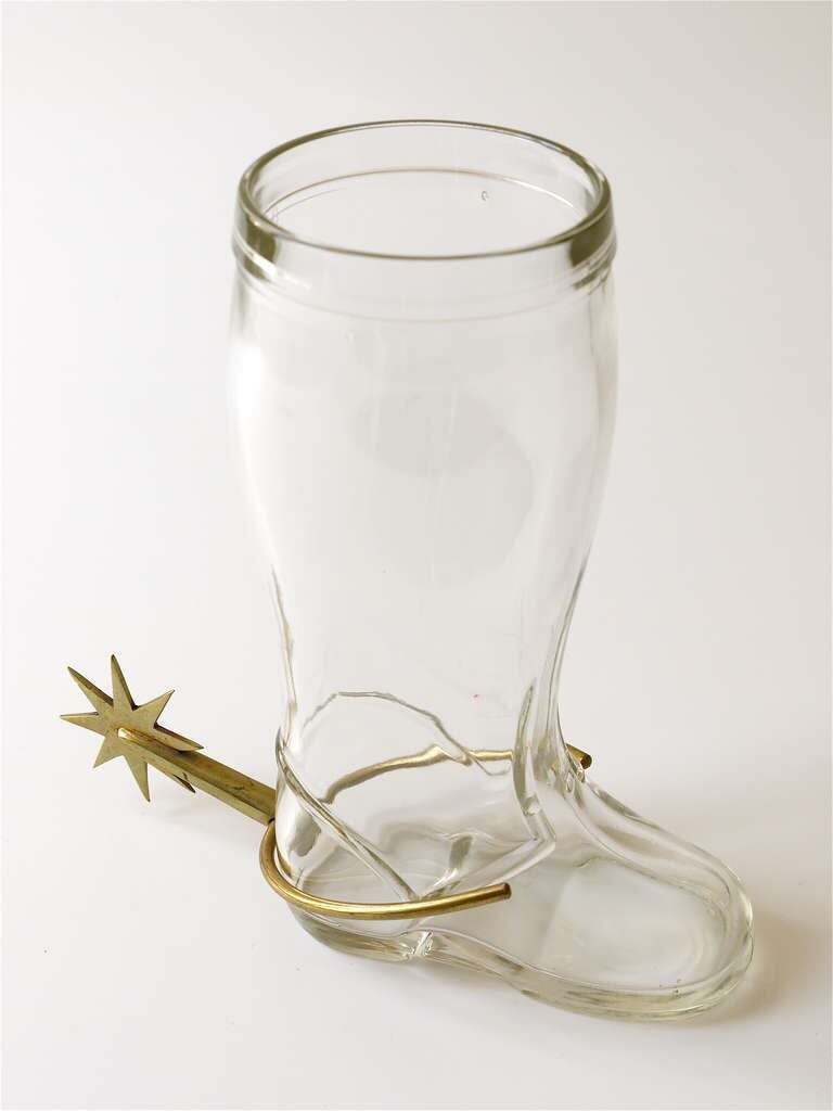 Carl Auböck Boot Pitcher, Vase, Drinking Glass With Brass Spur, Austria, 1950s photo 717.0