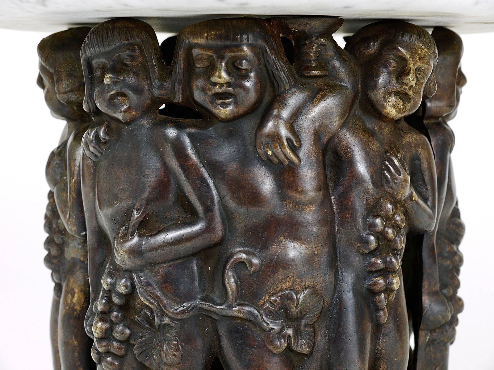 Gustav Gurschner (Attr.) Art Nouveau Bacchus Putto Centerpiece Bronze Marble photo 2983.0