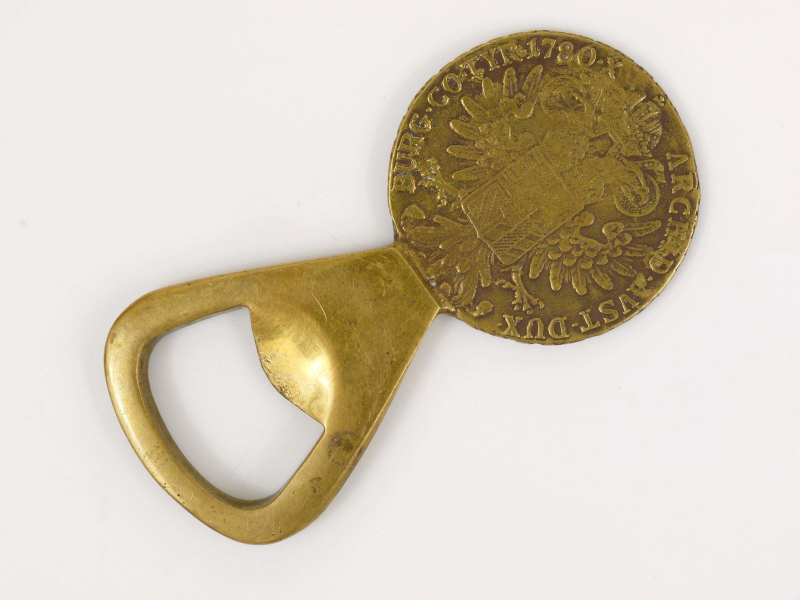 Carl Aubock Brass Maria Theresia Coin Bottle Opener, Austria, 1950s photo furniture