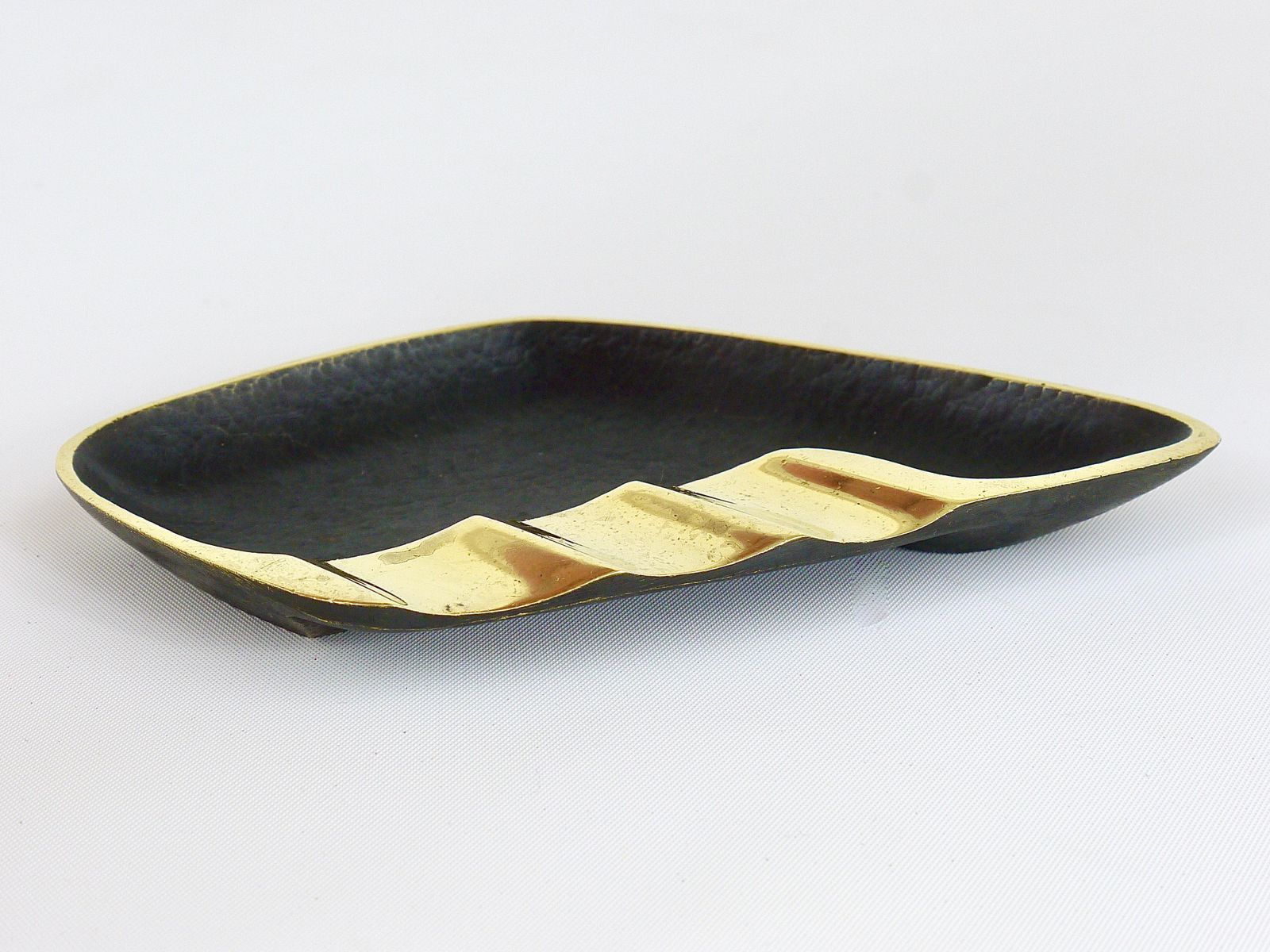 photo furniture Walter Bosse Asymmetrical Modernist Black Brass Ashtray By Herta Baller, 1950s