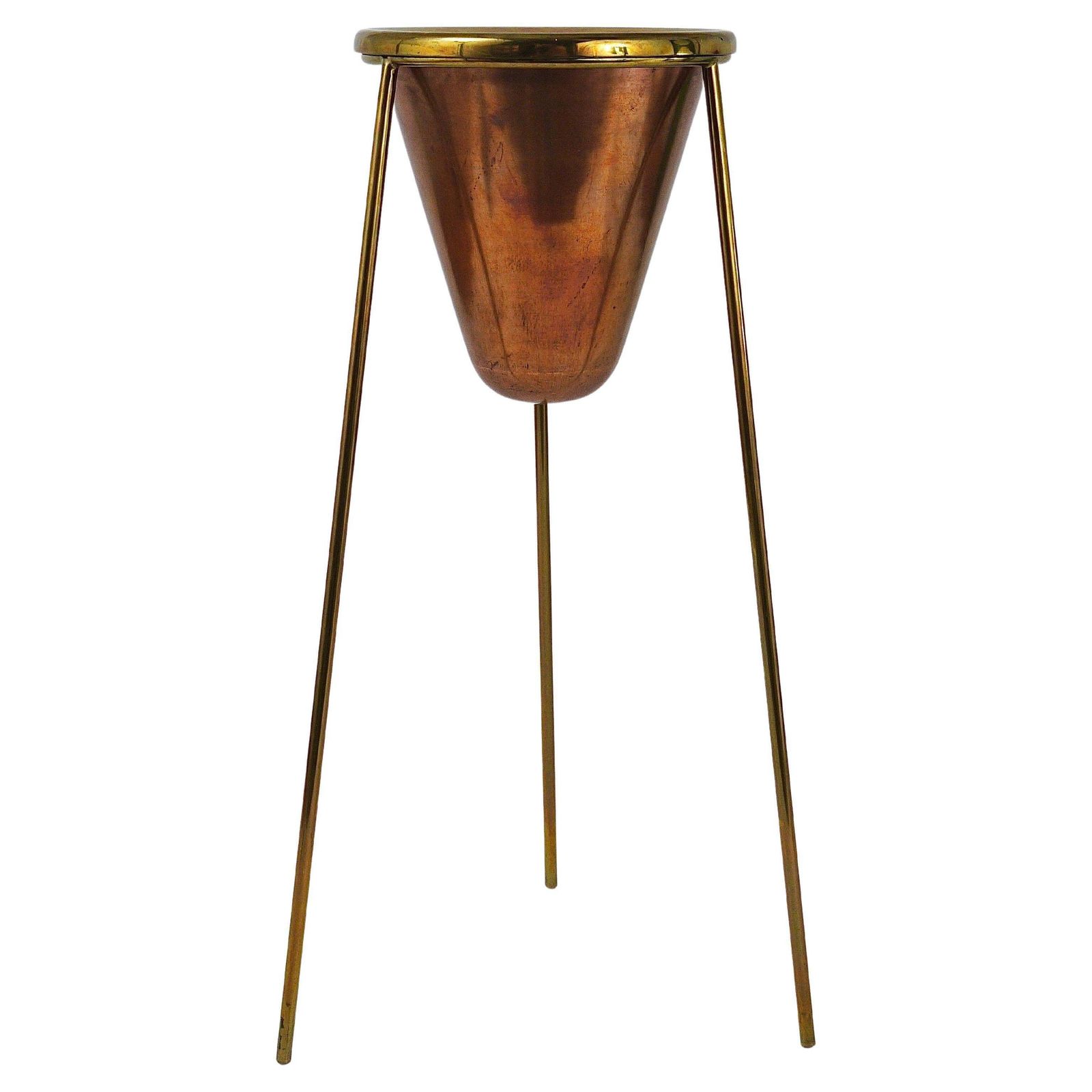 Rare Carl Aubock Copper & Brass Tripod Floor Ashtray, Austria, 1950s