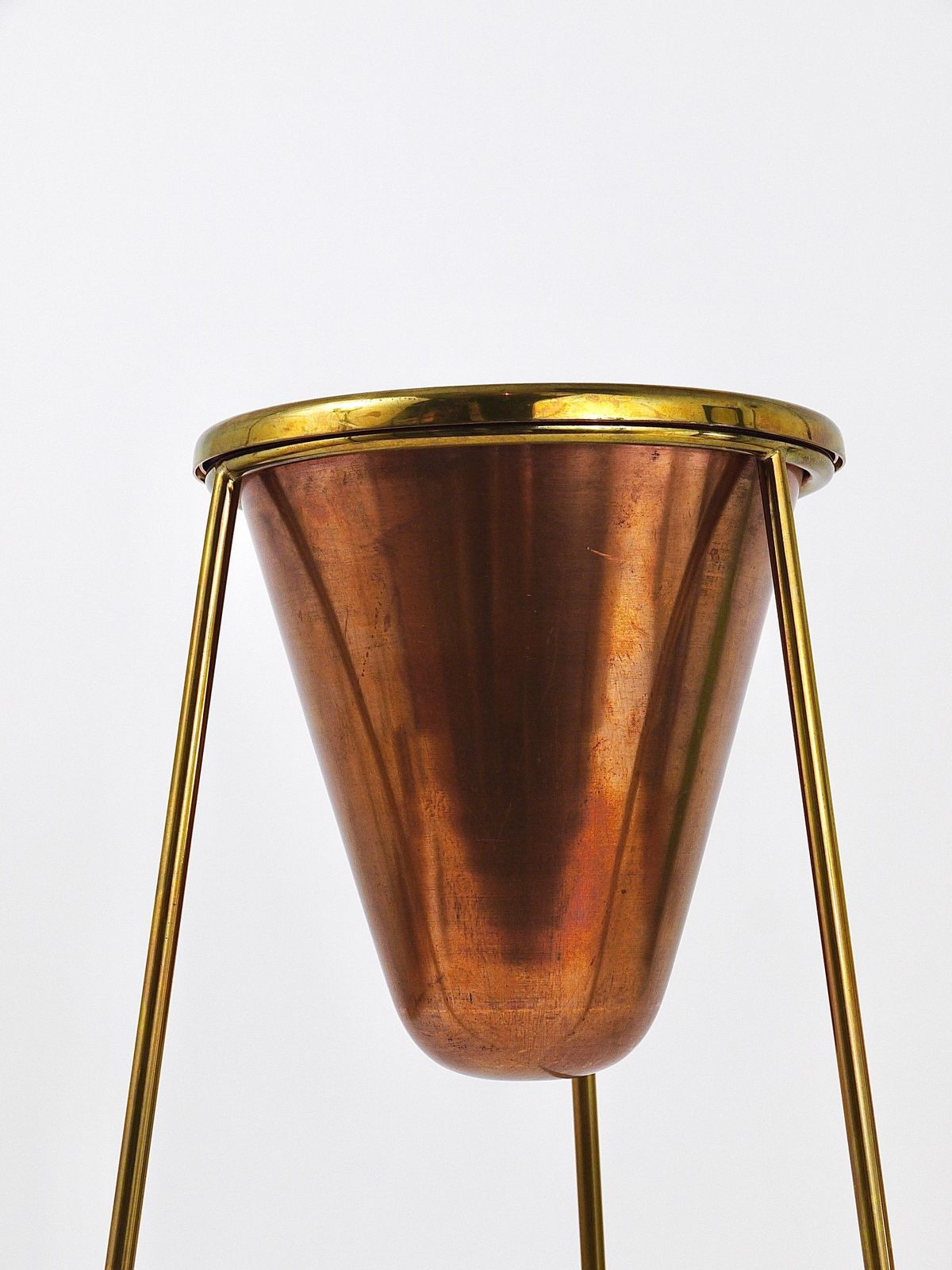 photo furniture Rare Carl Aubock Copper & Brass Tripod Floor Ashtray, Austria, 1950s
