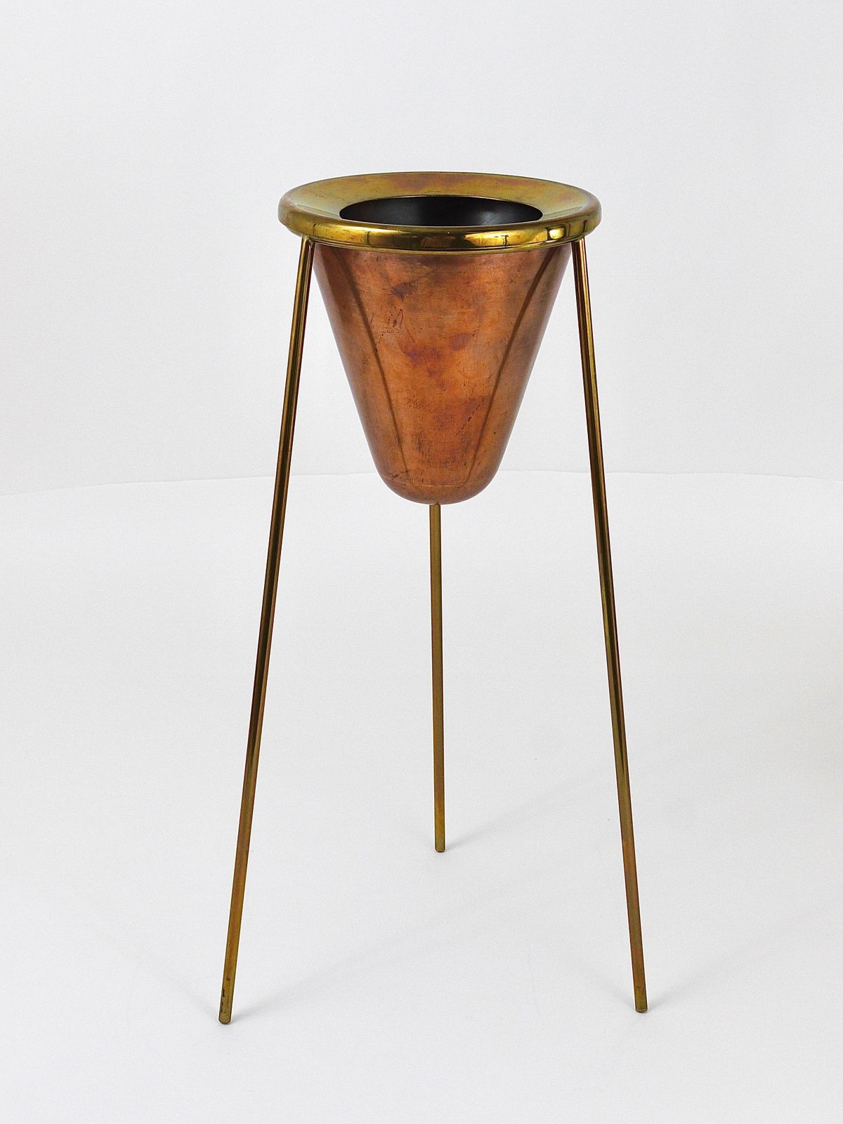 photo buy Rare Carl Aubock Copper & Brass Tripod Floor Ashtray, Austria, 1950s